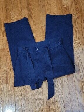 Women's Navy Cotton Belted Pants, Loft